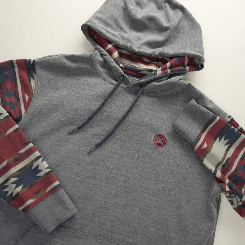 Hooey Mens Grey Southwestern Serape Sleeve Hoodie Pullover Medium